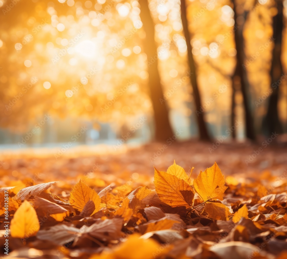 Experience the Magic of Autumn: Sunlit Golden Leaves in Fall Generative AI