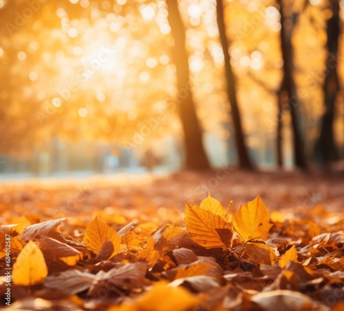 Experience the Magic of Autumn: Sunlit Golden Leaves in Fall Generative AI