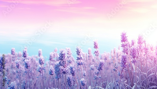Enchanting Fusion of Lavender  Pink  and Blue Blooms  Nature s Masterpiece Revealed Generative AI