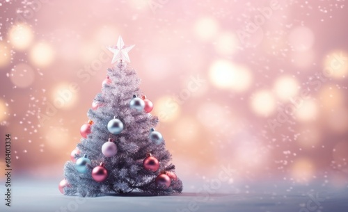 Shimmering Silver Christmas Tree on Merry Christmas Backdrop: A Magical Festive Charm! Generative AI