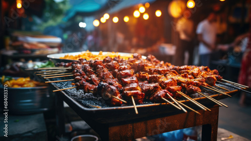shashlik skewers at a street food festival