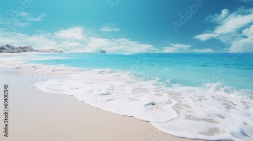 Breathtaking Panoramic View of Pristine Blue Sea and Idyllic Beach Generative AI © monsifdx