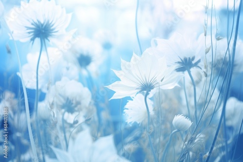 Captivating Dance of Blue and White Blooms: A Visual Delight! Generative AI