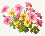 Unveiling the Beauty: Vibrant Pink Geraniums with Exquisite Yellow Tips - A Delight for Nature Lovers! Generative AI