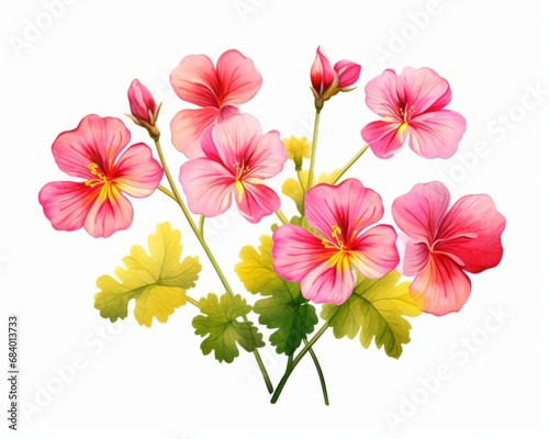 Vibrant Pink Geranium Blooms with Alluring Yellow Tips: Nature's Majestic Art Generative AI © monsifdx