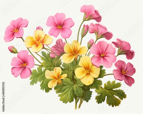 Unveiling the Beauty: Vibrant Pink Geraniums with Exquisite Yellow Tips - A Delight for Nature Lovers! Generative AI © monsifdx