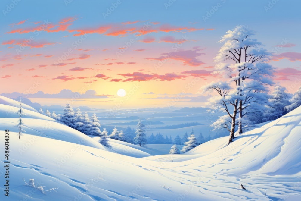 Enchanting Winter Wonderland: Majestic Sunset amidst the Snow-laden Trees Generative AI Enchanting Winter Wonderland: Majestic Sunset amidst the Snow-laden Trees Generative AI