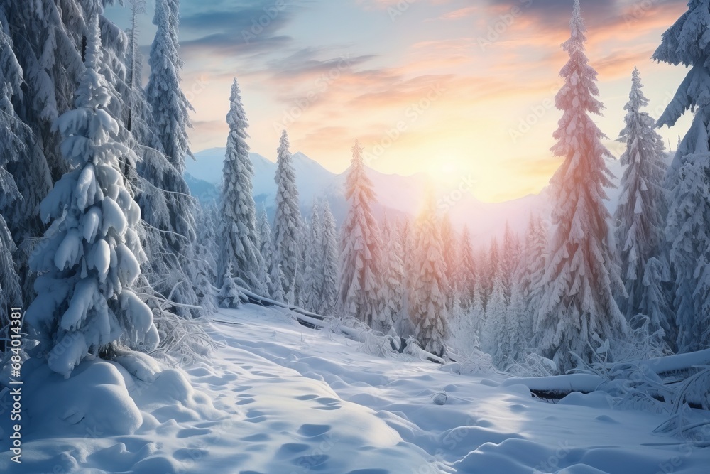 Magical Winter Wonderland: Spectacular Snow-Kissed Spruces Unveiled Generative AI