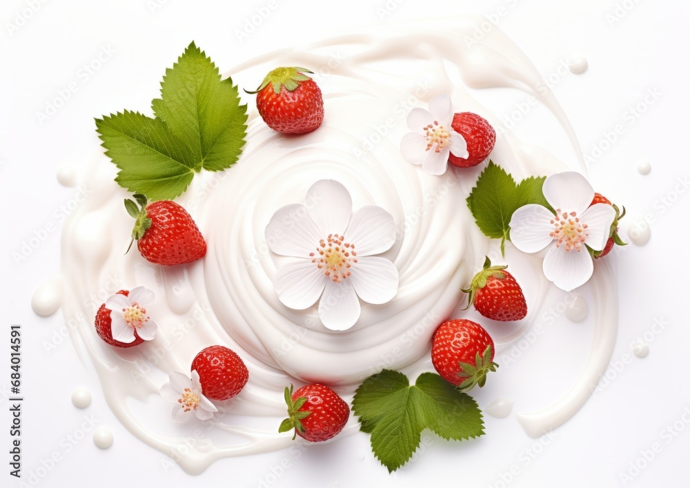 Decadent Strawberry & Sour Cream Dessert: The Ultimate Delight Garnished with Flowers Generative AI