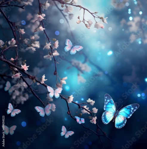 Stunning Spring Landscape: Exquisite 3D Butterfly Amidst Nature's Bloom Generative AI