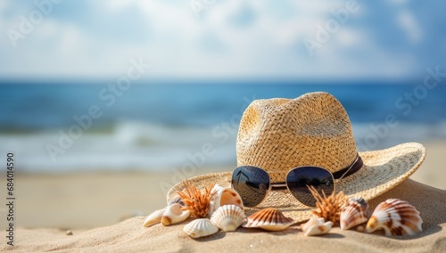 Escape to Paradise: Stunning Sea Shells, Straw Hats, and Sunglasses You'll Love! Generative AI