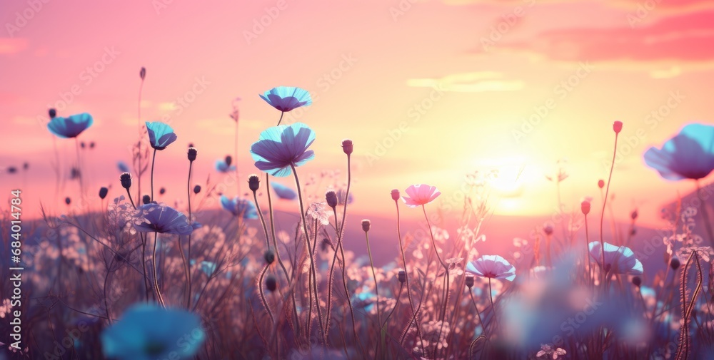 Enchanting Sunset Serenity: A Captivating Journey Through Meadows & Wildflowers Generative AI