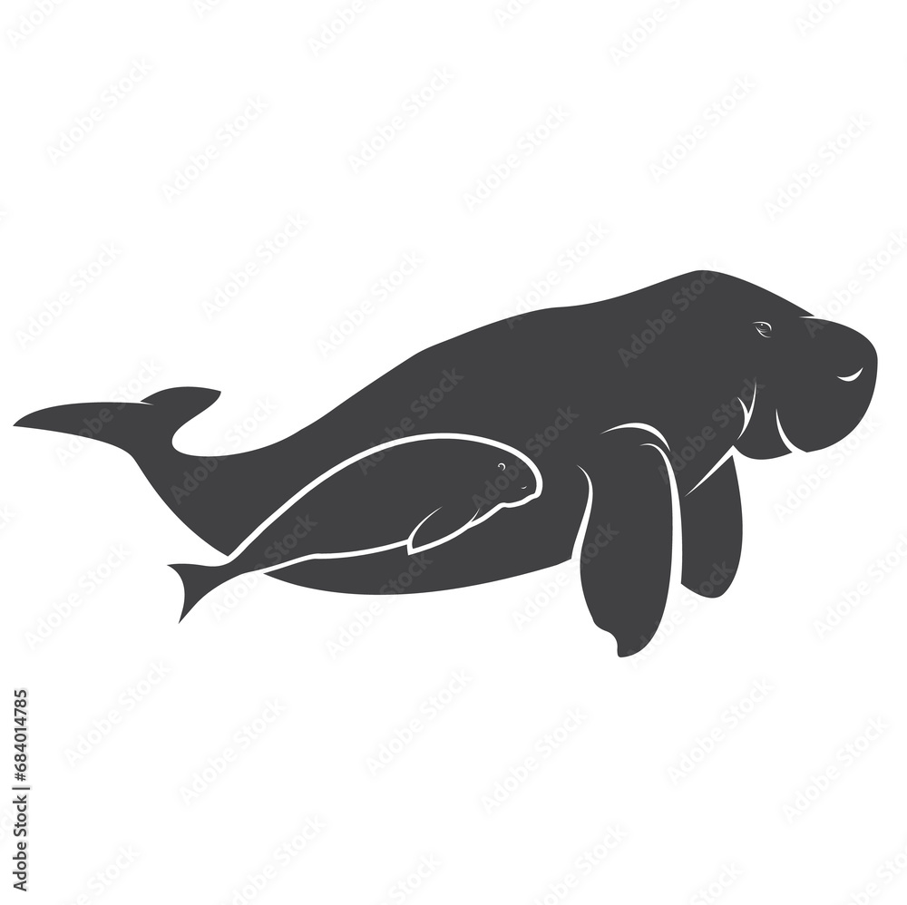 Naklejka premium Manatee or dugong design isolated on transparent background. Wildlife Animals.