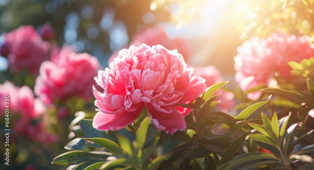Unveiling Spring's Majesty: Blooming Peonies Adding Beauty to the Park Generative AI