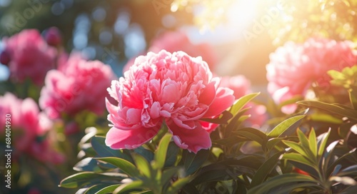 Unveiling Spring s Majesty  Blooming Peonies Adding Beauty to the Park Generative AI