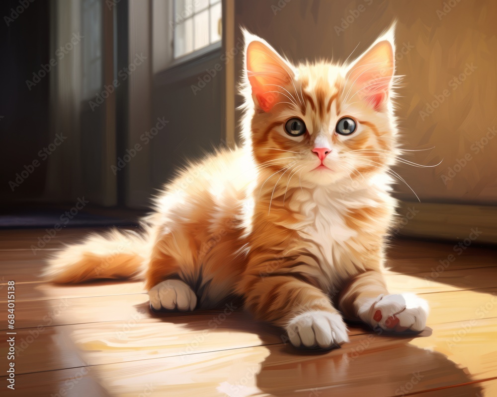 Captivating Snapshot of a Petite Orange Feline Elegantly Poised Generative AI