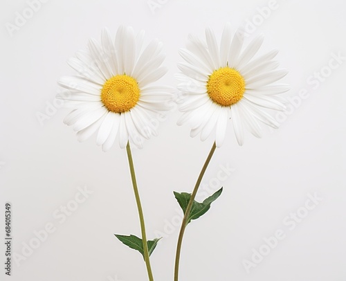 Captivating Beauty  A Mesmerizing Duo of Daisies on a Pristine White Backdrop Generative AI