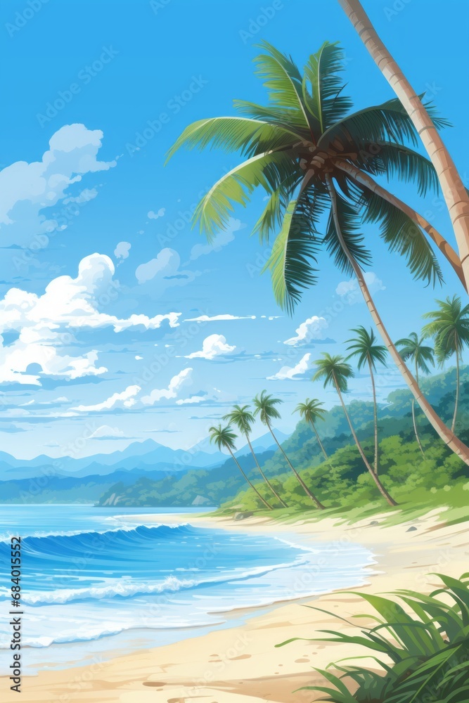 Fototapeta premium Uncover Paradise: Unique Vector Illustration of a Breathtaking Tropical Beach! Generative AI