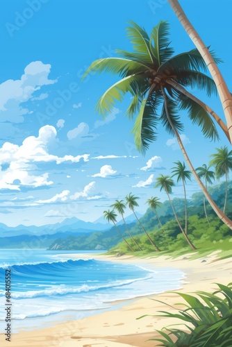 Uncover Paradise  Unique Vector Illustration of a Breathtaking Tropical Beach  Generative AI