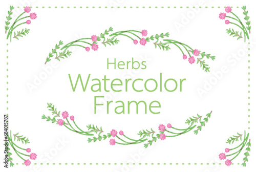 アロマに使われるハーブ・植物のイラスト・フレーム。水彩風ベクター素材