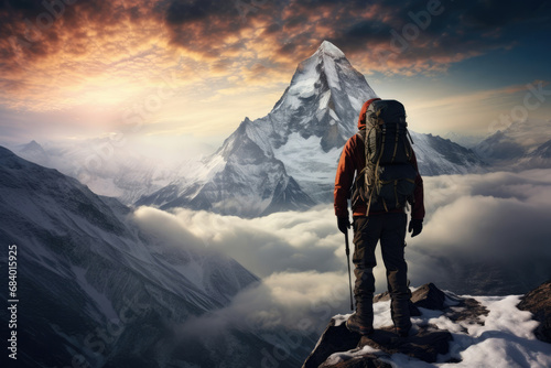 Man mountaineer adventure person climb freedom peak nature male landscape traveler extreme