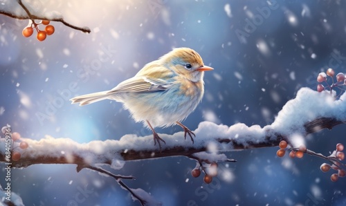 Captivating Solitude: An Exquisite White Bird Amidst Stunning Winter Wonderland Generative AI