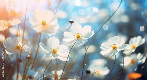 Stunning White Cosmos Blooms: A Delicate Dance in Nature's Spotlight Generative AI