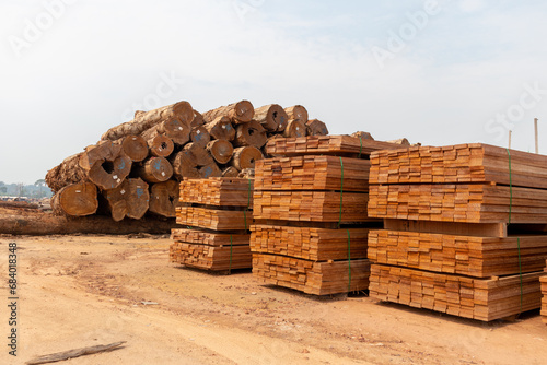 Stacks of sawn wood products from an Amazon rainforest sawmill