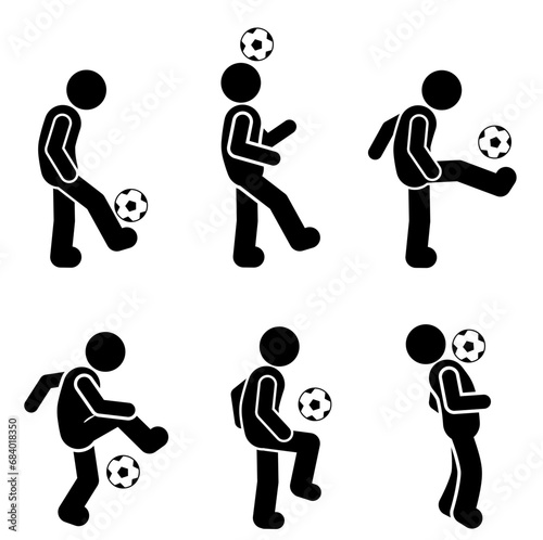 Soccer player icons set. Simple illustration of soccer player vector icons for web, stick figure Football, Freestyle, Soccer, Juggling, Skills, Tricks, Ball control
