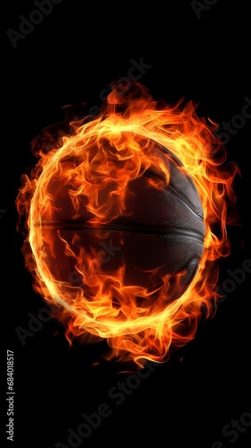 Basketball ball in flames and lights with world spheres against black background. Vector illustration.