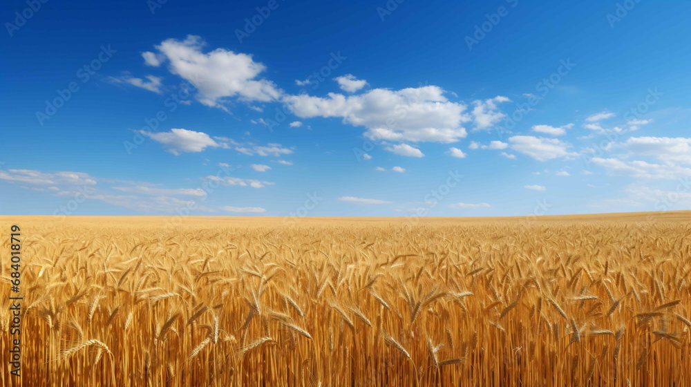 A field of wheat under a blue sky with clouds