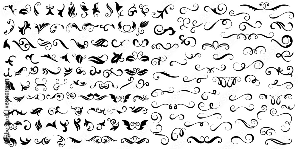 Vector graphic elements for design vector elements. Swirl elements decorative illustration. Classic calligraphy swirls, greeting cards, wedding invitations, royal certificates and graphic design. - obrazy, fototapety, plakaty 