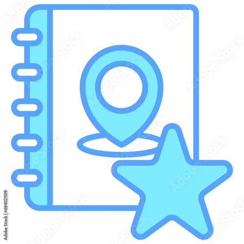 Favorite destination blue color icons, related to transportation, ride sharing theme