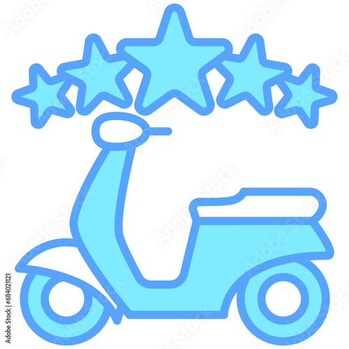 Rating blue color icons, related to transportation, ride sharing theme