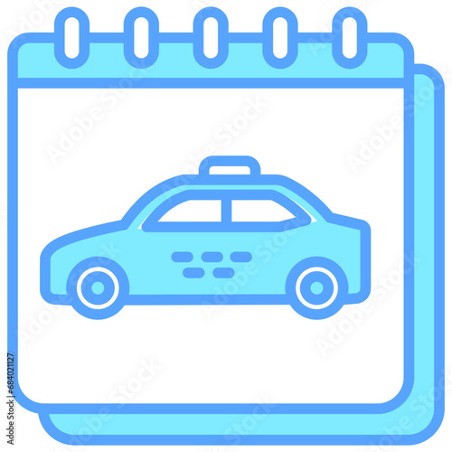 Calendar blue color icons, related to transportation, ride sharing theme