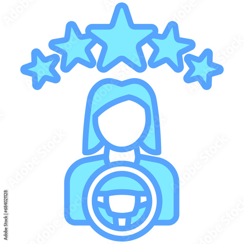 Star driver blue color icons, related to transportation, ride sharing theme
