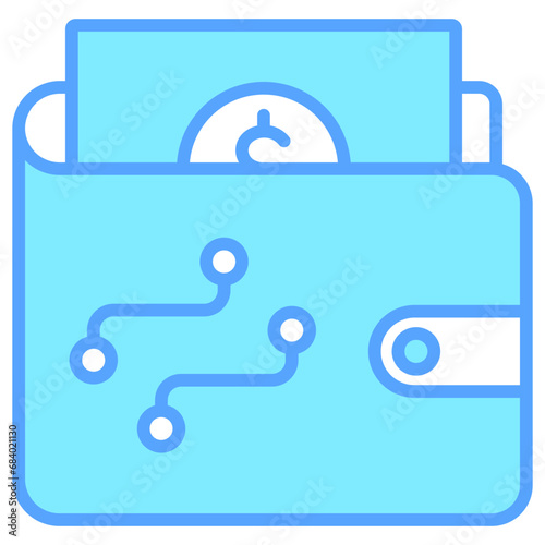 digital Wallet blue color icons, related to transportation, ride sharing theme