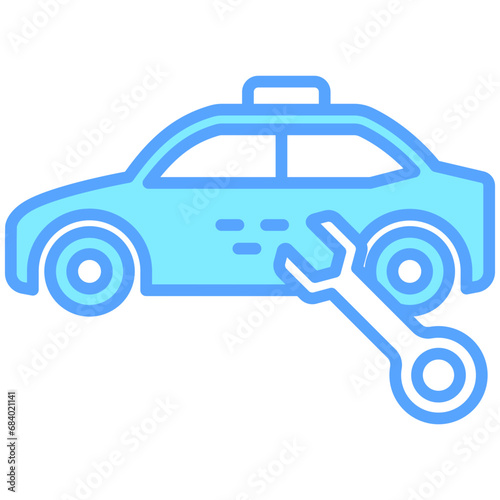 Maintenance blue color icons, related to transportation, ride sharing theme