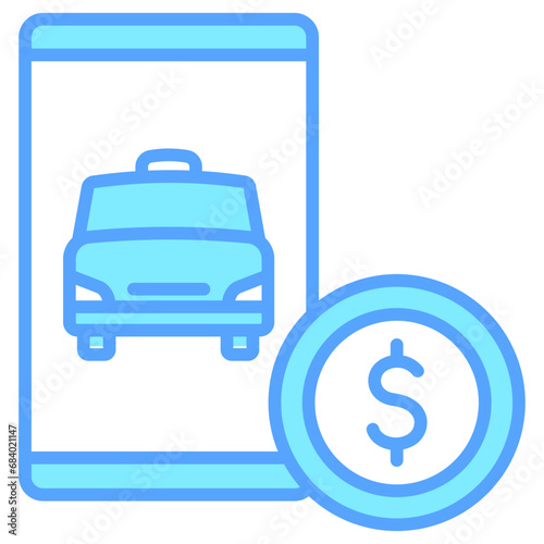 Transportation Cost blue color icons, related to transportation, ride sharing theme