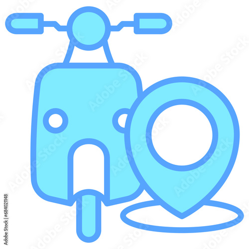 Pin blue color icons, related to transportation, ride sharing theme