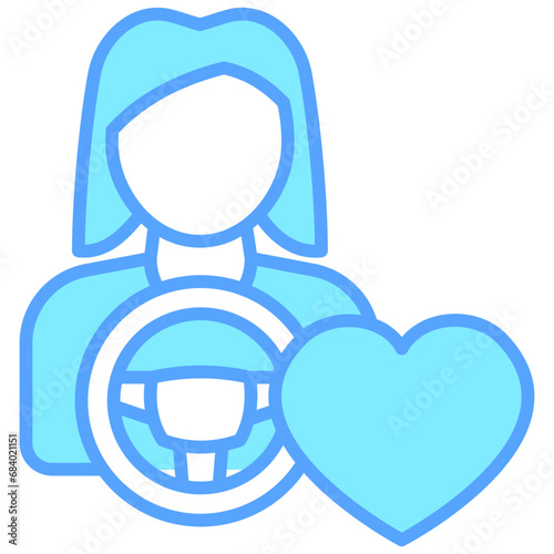 Favorite Driver blue color icons, related to transportation, ride sharing theme