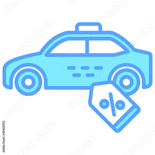 Discounts blue color icons, related to transportation, ride sharing theme