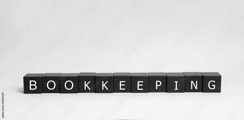 Word Bookkeeping made with black cubes on white background Word Bookkeeping made with black cubes on white background