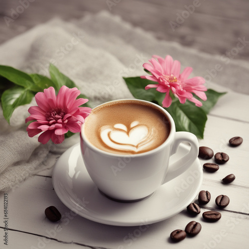 cup of coffee with flowers