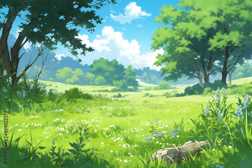 爽やかな朝の草原背景