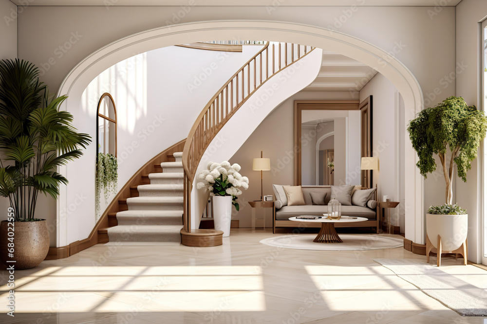 Elegant Welcome Modern Entrance Hall with Staircase in a Villa's ...