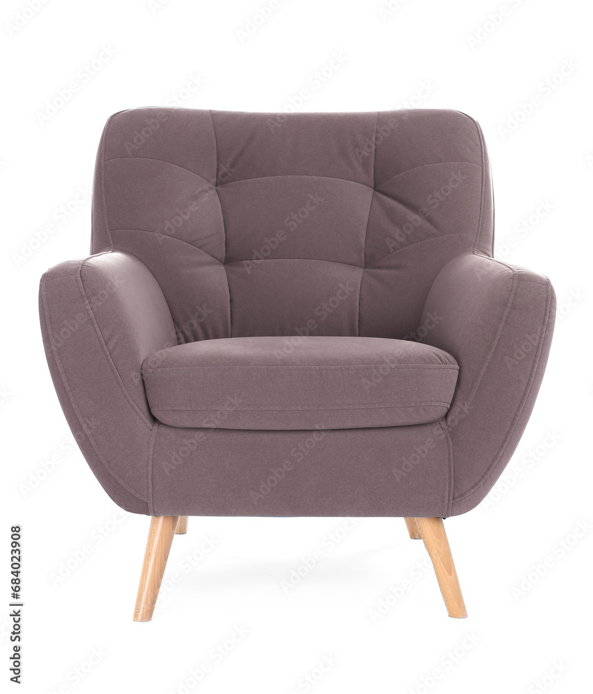 One comfortable greyish mauve armchair isolated on white One comfortable greyish mauve armchair isolated on white