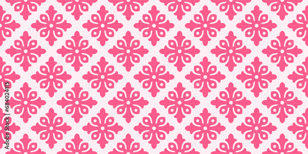 Seamless pattern. Pink pattern of flowers and rhombuses. Vector background. Seamless pattern. Pink pattern of flowers and rhombuses. Vector background.