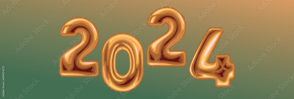 Figure 2024 made of balloons on color background. New Year celebration