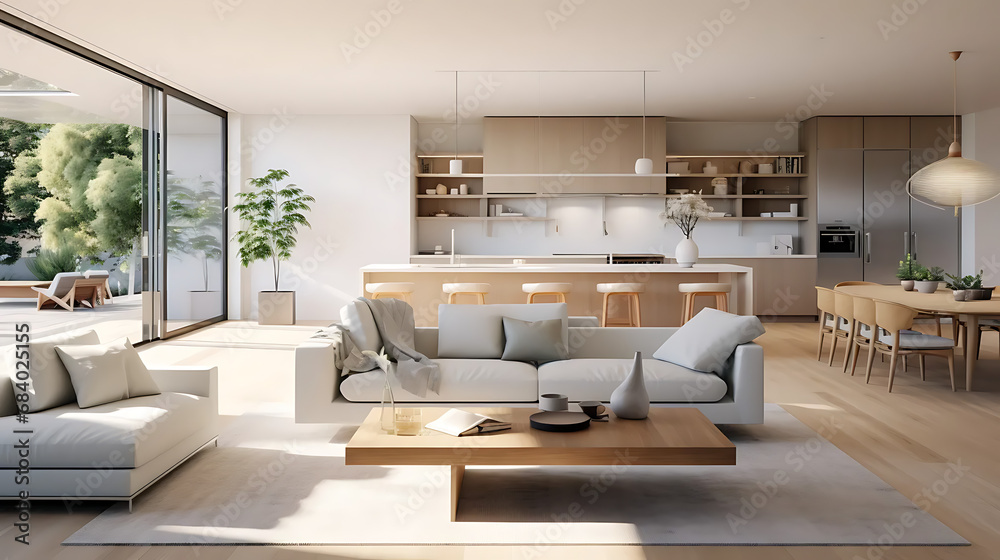 A modern minimalist home interior design with clean lines, sleek ...